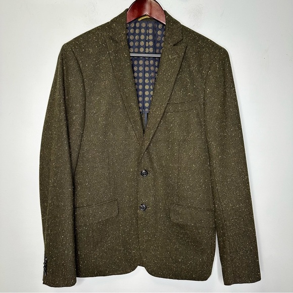 Scotch & Soda Olive Green Donnegal Tweed Single Breasted Blazer Sport Coat M/48 - Picture 2 of 12